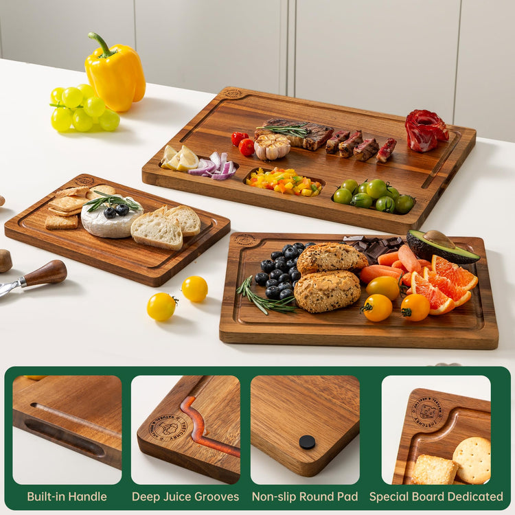 Acacia Wood Cutting Boards for Kitchen (3 Count)