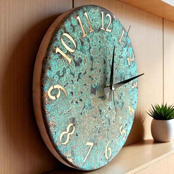 Handmade Pure Copper Wall Clock for Home Decoration, Decor Clock for Living Room, Bedroom and Kitchen, Rustic Decorative Mural Clock Art for Farmhouse (Numbers of Patina, 11)