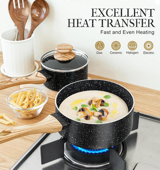 MICHELANGELO 3 Quart Saucepan with Lid, Nonstick Sauce Pan with Lid, Small Sauce Pot, Granite Coating Sauce Pan 3 Quart, Non Stick Stone Pot with Ergonomic Bakelite Handle - Nestoria
