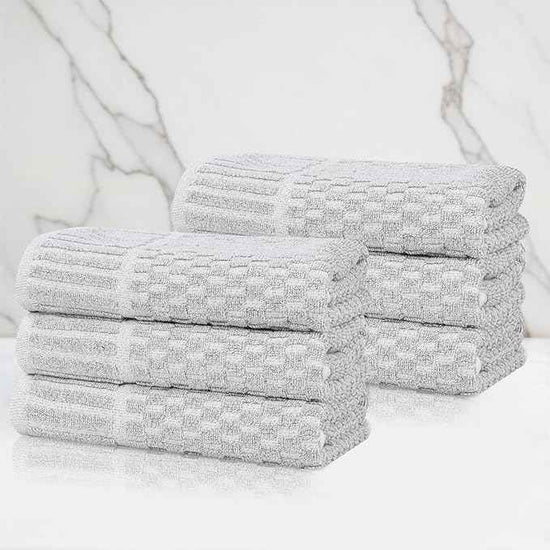 Superior Juno Viscose Cotton Blend Medium Weight Towels, Kitchen, Bathroom, Shower, Spa, Plush, Quick Dry, Ultra-Soft Towels, Bath Essentials, Border Detail, Absorbent Hand Towels, Set of 6, Platinum