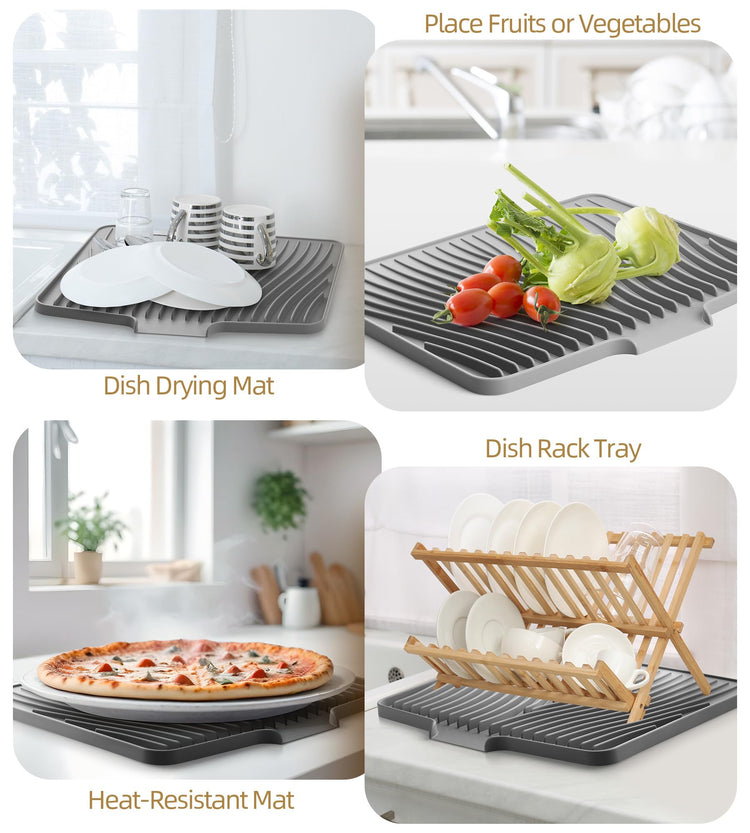 Silicone Dish Drying Mat with Raised Drain Lip