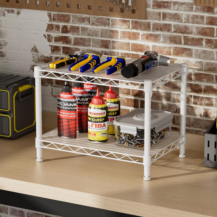 Small Wire 2 Shelves Pantry Metal Shelf Floor Organizer Under Desk
