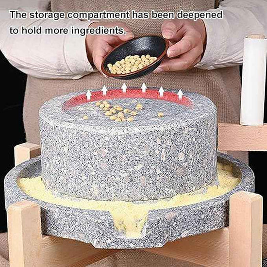 Handmade Granite Stone Mill - Manual Grinder for Rice, Coffee, Wheat & Beans - Heat-Free Grinding for Home Use, & Efficient Kitchen Tool