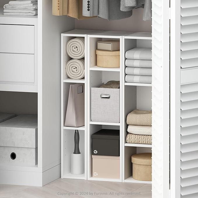 Furinno Reed 3-Tier Closet Organizers and Storage, Closet Organizer, Open Shelf Closet Storage, for Wardrobe, Bedroom, Living Room, 10-Inch Width, White