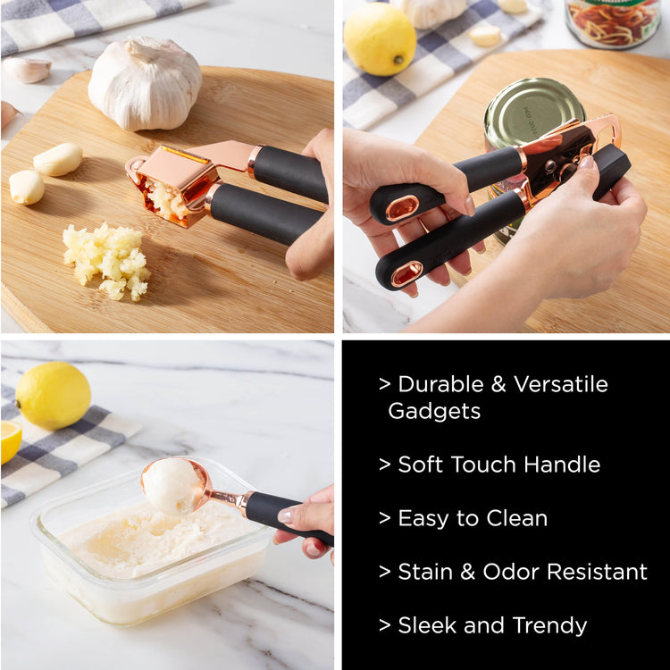 Kitchen Gadget Set Copper Plated Stainless Steel Utensils with Soft Touch Handles (7 Count)
