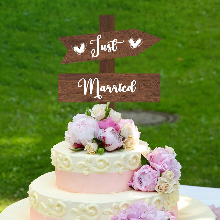 Just Married Cake Topper Rustic Wedding Cake Topper Double