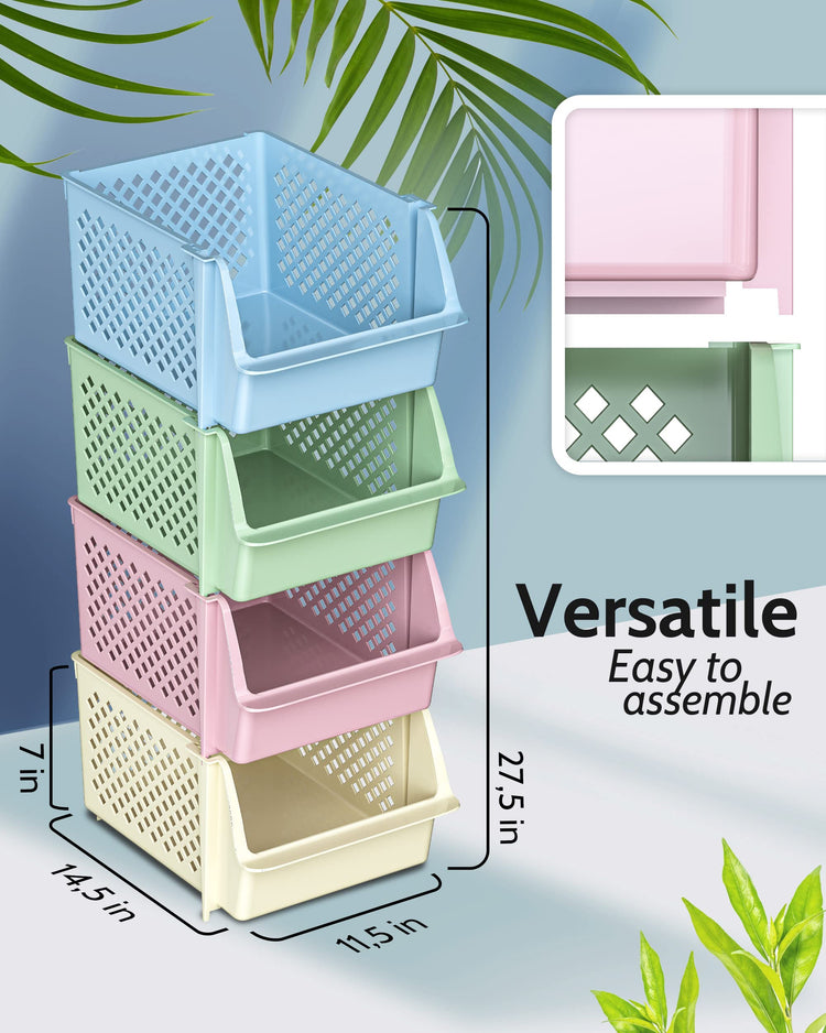 Stackable Storage Bins Open Front for Pantry Storage (4 Count)
