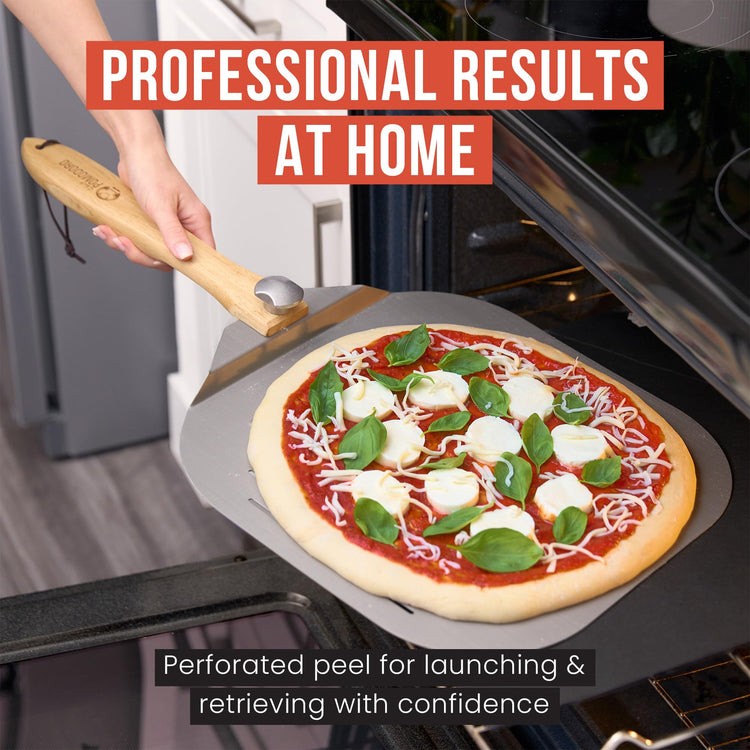 Aluminum Perforated Pizza Peel 16 Inch with Foldable Handle