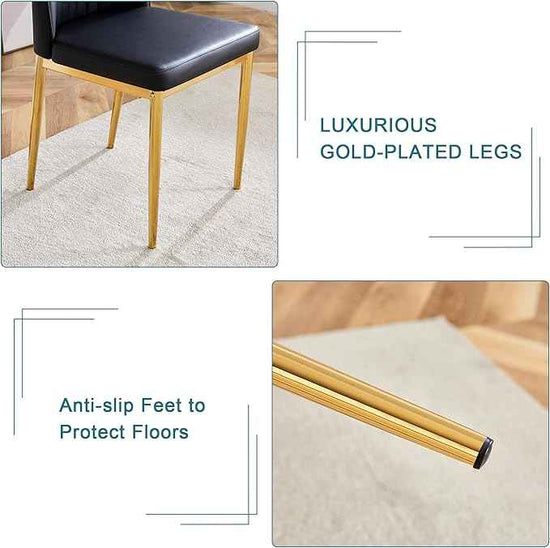 Black Dining Chairs Set of 6 Modern PU Leather Kitchen Chairs with Metal Legs Armless Upholstered Chair for Dinner Room, Office, Waiting Room(Set of 6, Black Golden Chair)