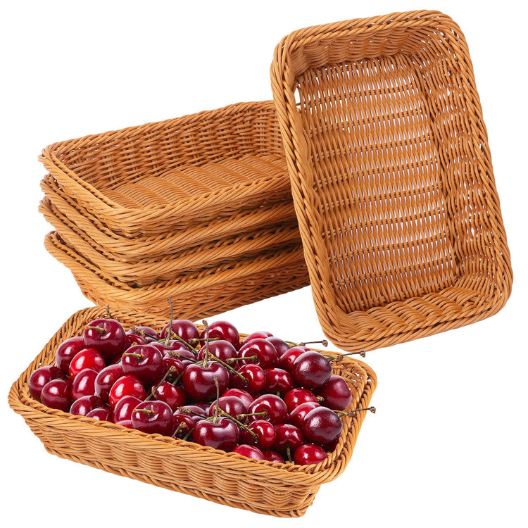 6 Pack 12 Inch Brown Poly Wicker Bread Baskets (6 Count)