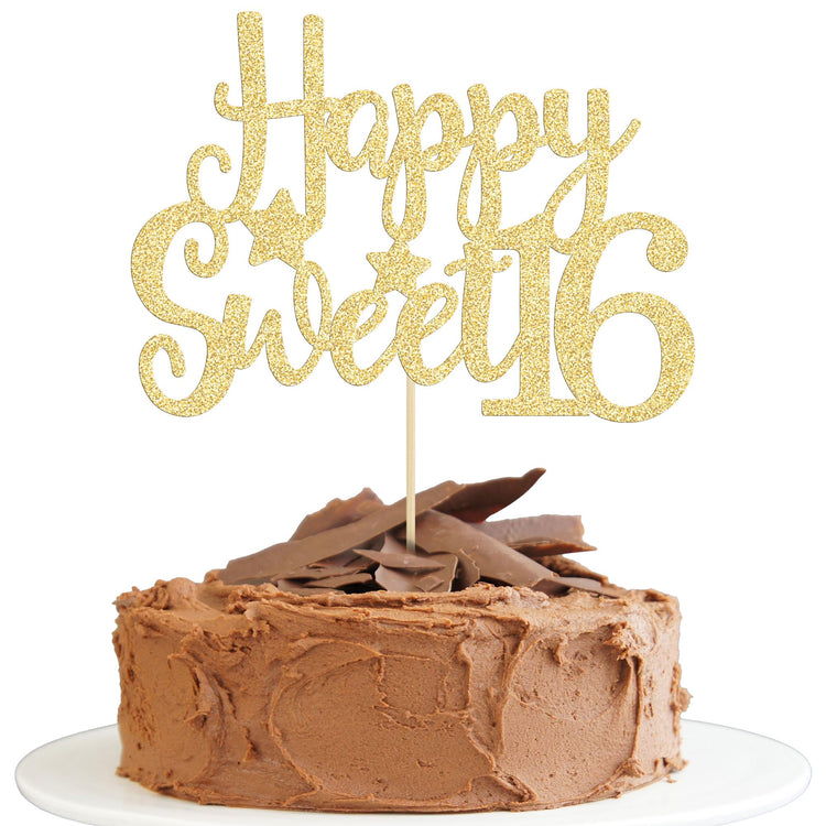 1Pc Happy Sweet 16 Cake Topper Gold Glitter 16th Birthday Cake Topper Sweet 16 Decorations 16th Birthday Decorations