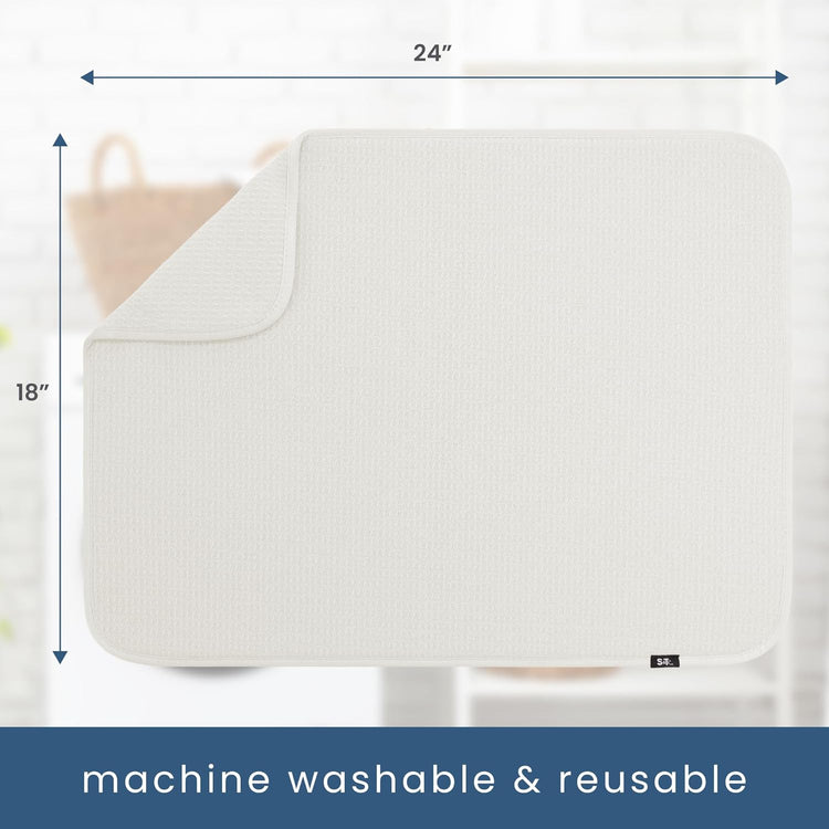 S&T INC. Dish Drying Mat XL, 18” x 24”, Absorbent Microfiber Kitchen Counter Mat, Dish Drying Pad for Dishes, Utensils, Pots and Pans, Extra Large, Cream