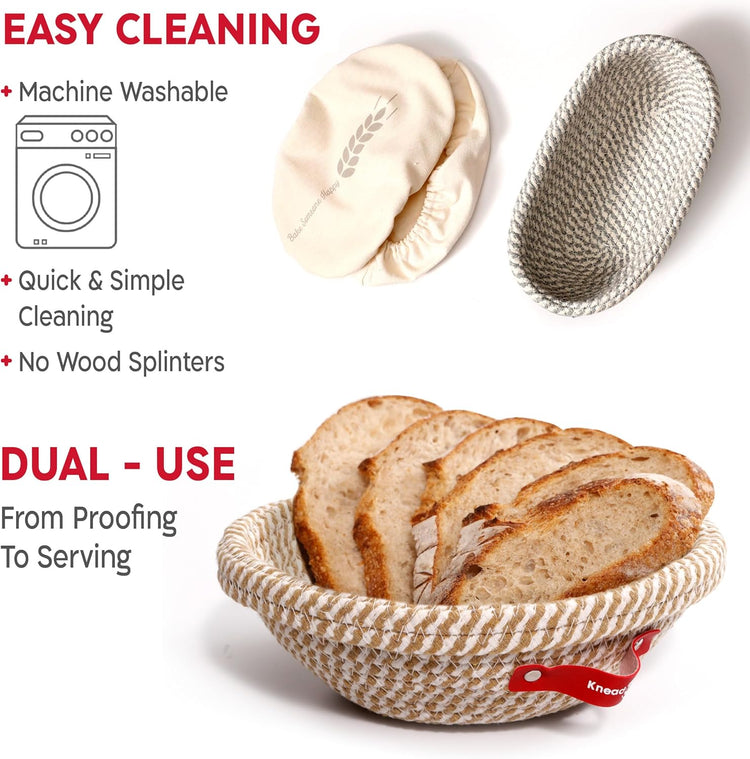 KneadAce Sourdough Starter Kit – 34oz Starter Jar, 2 Cotton Rope Banneton Proofing Baskets, Magnetic Bread Lame for Scoring – Gift for Bakers & Complete Sourdough Bread Baking Set