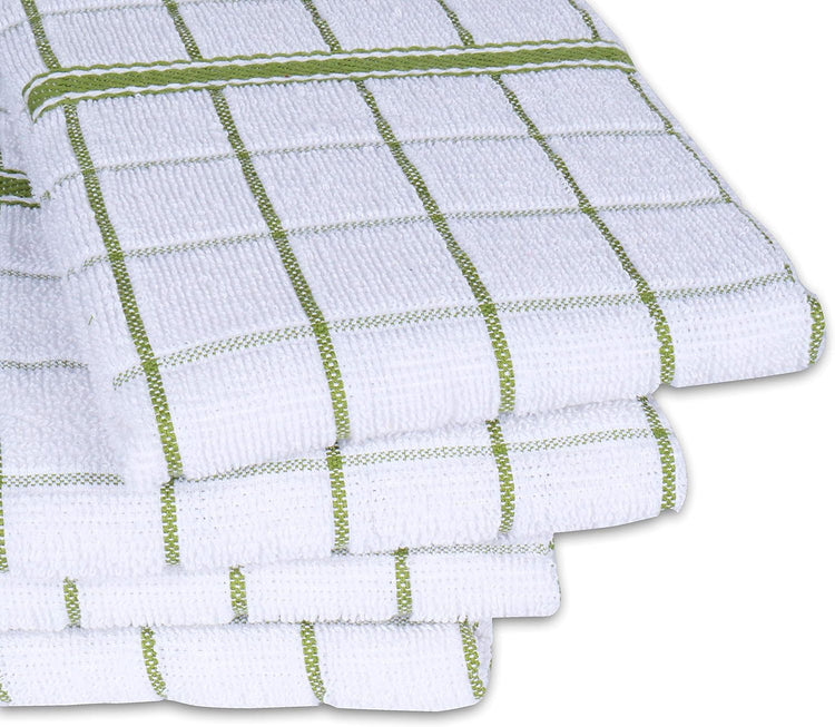 AMOUR INFINI Terry Cotton Kitchen Towels 4-Pack - Large 18 x 28 Inch, Absorbent & Soft Dish Towel with Hanging Loop, Washable Ideal for Cleaning, Drying (Green) - Nestoria