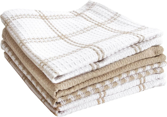 T-FAL Premium Waffle Dish Cloths: Highly Absorbent, Super Soft Long Lasting - 100% Cotton, 12"x13" Flat Waffle Dish Towel for Cleaning & Drying Dishes, (4-Pack), Sand - Nestoria