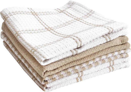 T-FAL Premium Waffle Dish Cloths: Highly Absorbent, Super Soft Long Lasting - 100% Cotton, 12"x13" Flat Waffle Dish Towel for Cleaning & Drying Dishes, (4-Pack), Sand - Nestoria