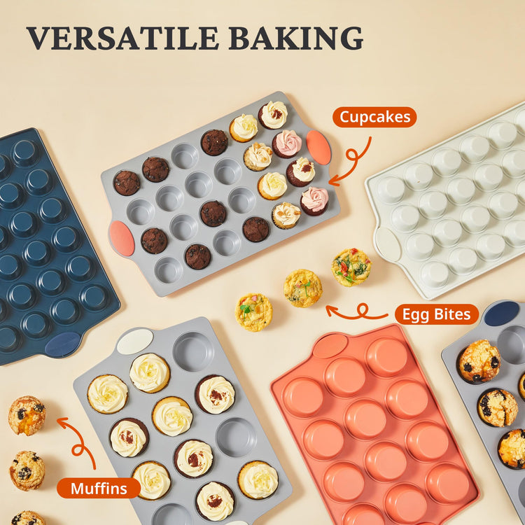 2 Pack 12 Cup and Mini 24 Cup Non Toxic Nonstick Ceramic Muffin Pan & Cupcake Tin (2 Count)