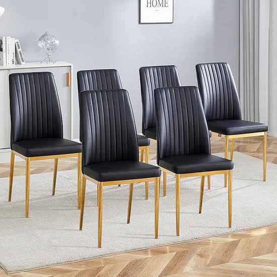 Black Dining Chairs Set of 6 Modern PU Leather Kitchen Chairs with Metal Legs Armless Upholstered Chair for Dinner Room, Office, Waiting Room(Set of 6, Black Golden Chair)