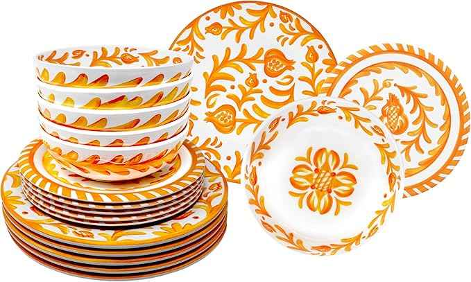 Le Cadeaux Luxury Melamine 18 Piece Dinnerwear Set, Service for 6, Sicily Orange