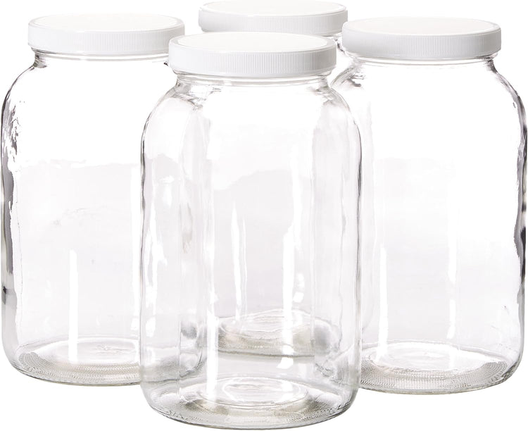 kitchentoolz 1 Gallon Glass Jar Wide Mouth with Airtight Foam Lined Plastic Lid - Large Mason Jar for Fermenting Kombucha Kefir - Storing and Canning (4)