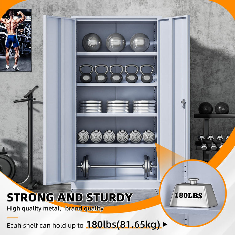 Metal Storage Cabinets 72” Cement Grey Garage Steel Storage Cabinet with Doors and Shelves