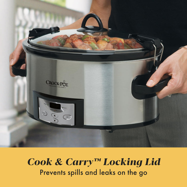 6 Quart Cook & Carry Programmable Slow Cooker with Digital Timer Stainless Steel