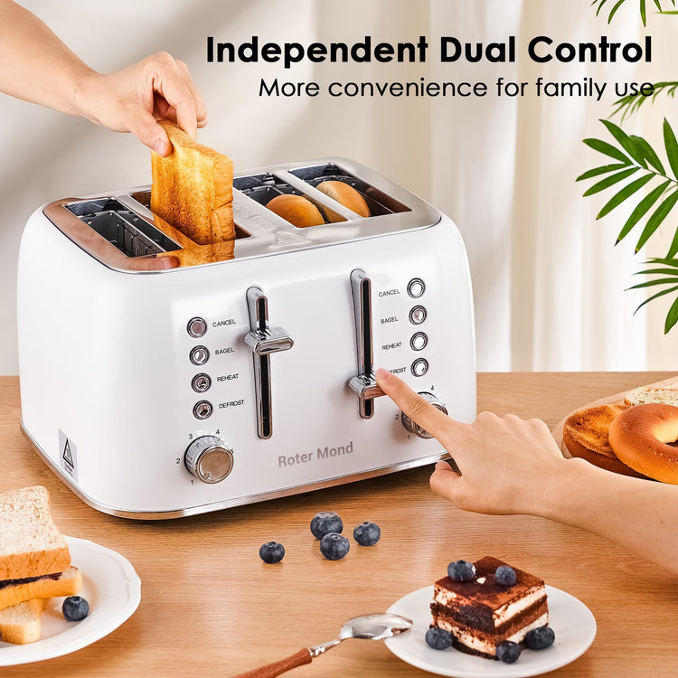 Toaster 4 Slice Retro Stainless Steel with Extra Wide Slots Bagel
