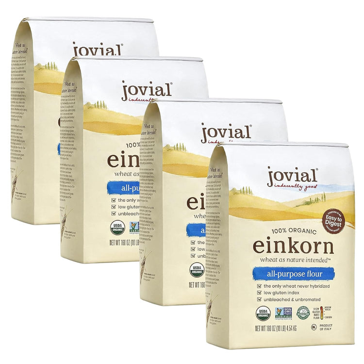Jovial Organic Einkorn Unbleached All Purpose Flour - Bread Baking Flour for Sourdough, High Protein, Non-GMO, Organic Pizza & Pasta, European Italian, Glyphosate Free - 32 Oz, 4 Pack - Nestoria