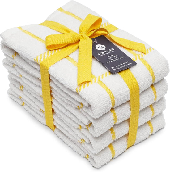 100% Cotton Terry Dish Towels, 4 Pack Checks, 16 x26 Inches, Super Soft and Absorbent Kitchen Towels, Perfect for Kitchen Cleaning and Dish Washing | Yellow - Nestoria