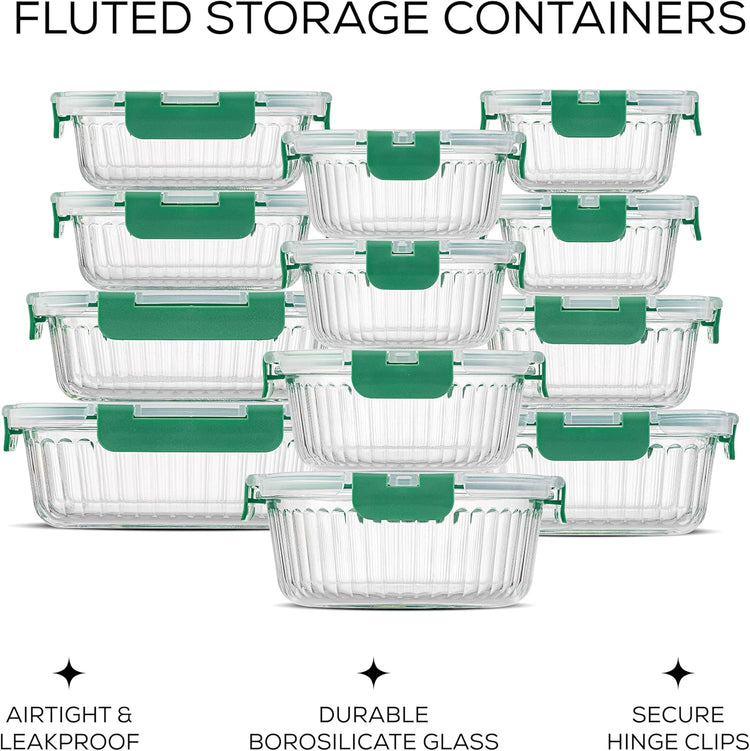 JoyJolt 24pc Borosilicate Glass Storage Containers with Lids | 12 Airtight/Freezer Safe Food Storage Containers for Pantry and Kitchen | Meal Prep Container for Lunch | Glass Tupperware Set