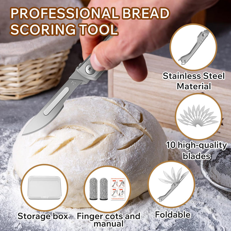 Folding Bread Lame Dough Scoring Tool with 10 Blades & Storage Box