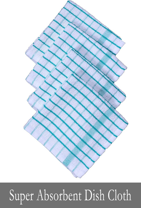 AMOUR INFINI Kitchen Dish Cloths Set of 8 - Ultra Soft, Highly Absorbent, Quick-Drying Terry Cotton Dishcloths 12"x12" Inch Wash & Cleaning Cloths for Kitchen & Dishwashing (Teal) - Nestoria
