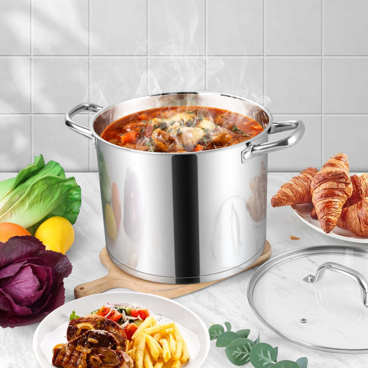 12-Quart 18/10 Stainless Steel Stock Pot with Lid, Large Heavy Duty Soup Pot Compatible with Electric, Gas, Induction and Various Cooktops, Dishwasher Safe