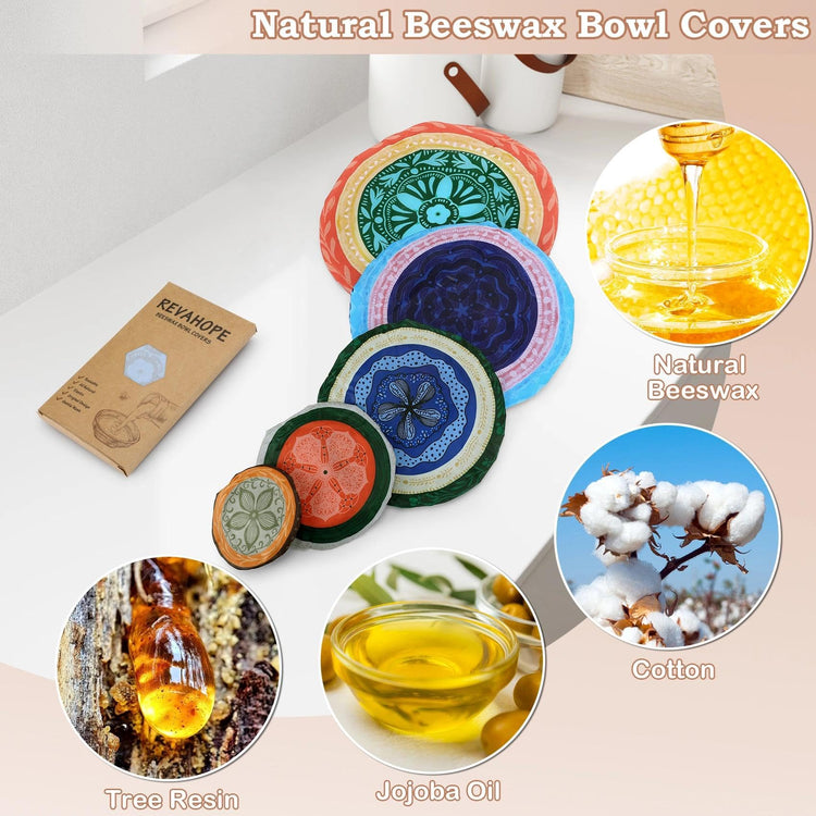 5Pcs Reusable Beeswax Elastic Bowl Covers for Bread Proofing and Food Cover (5 Count)