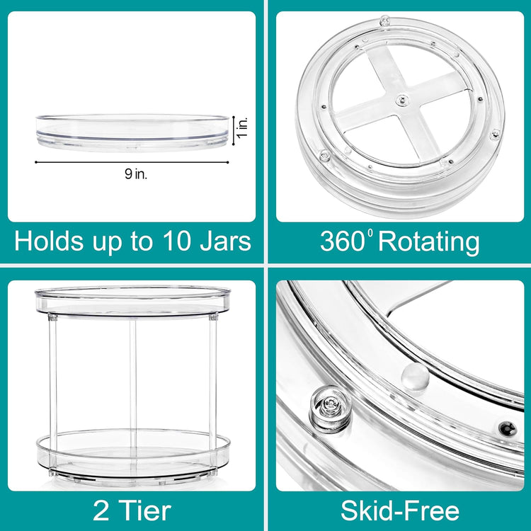 Sorbus 9 Inch 2 Tier Clear Lazy Susan Organizer, Turntable Organizer for Spice Organization for Cabinet, Lazy Susan Turntable for Kitchen, Home, Office, Closet, Laundry Room Organization (2 Pack)