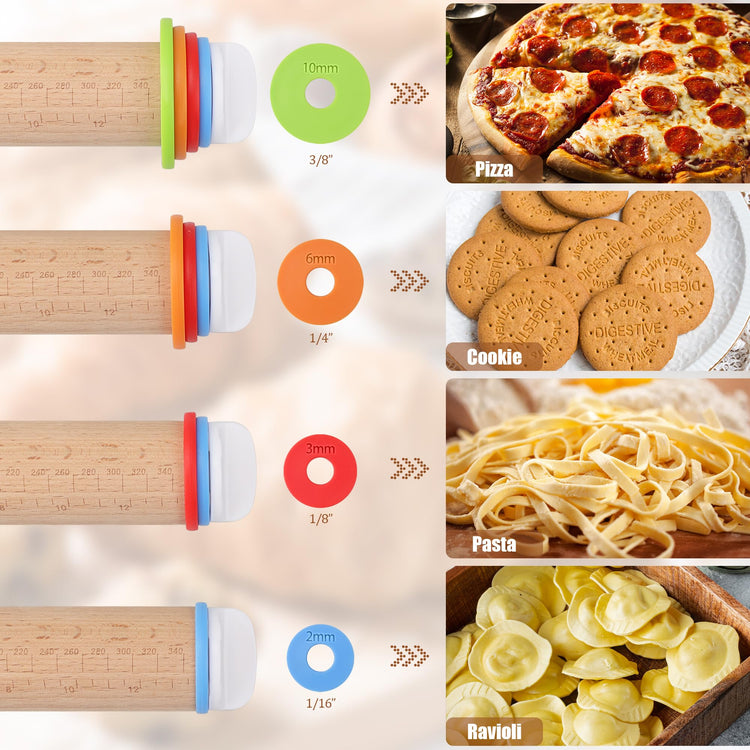 Adjustable Rolling Pin with Thickness Rings