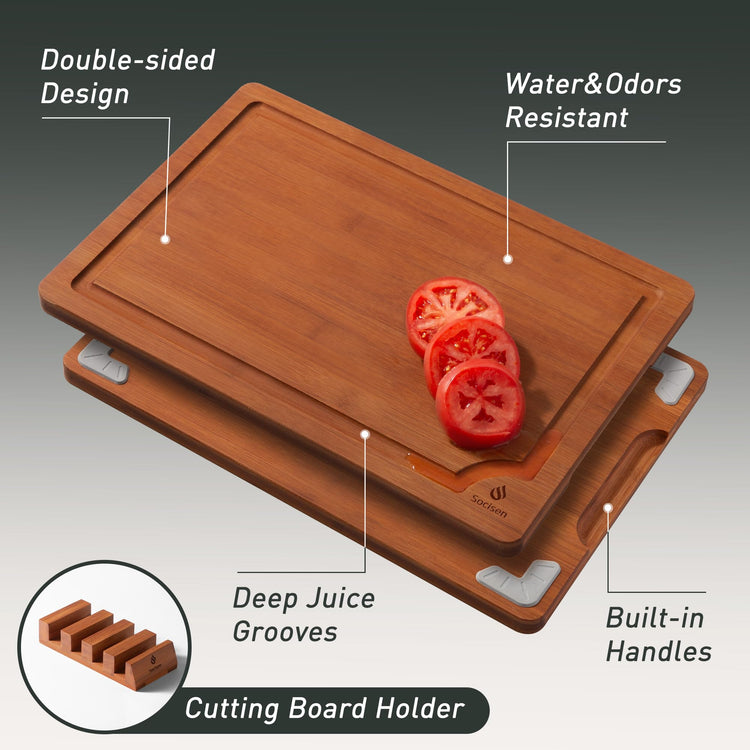 Bamboo Cutting Board Set Non Slip Feet with Holder Over Sink Father Day Dad Parents Papa Stepdad Pappy Poppy Pawpaw Who Want Nothing Everything Future Groom Bride Christmas Happy Birthday Gifts Ideal (4 Count)