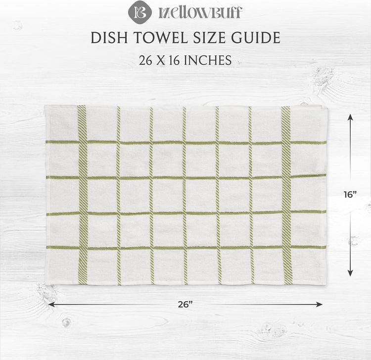 100% Cotton Terry Dish Towels, 4 Pack Checks, 16 x26 Inches, Super Soft and Absorbent Kitchen Towels, Perfect for Kitchen Cleaning and Dish Washing | Green - Nestoria
