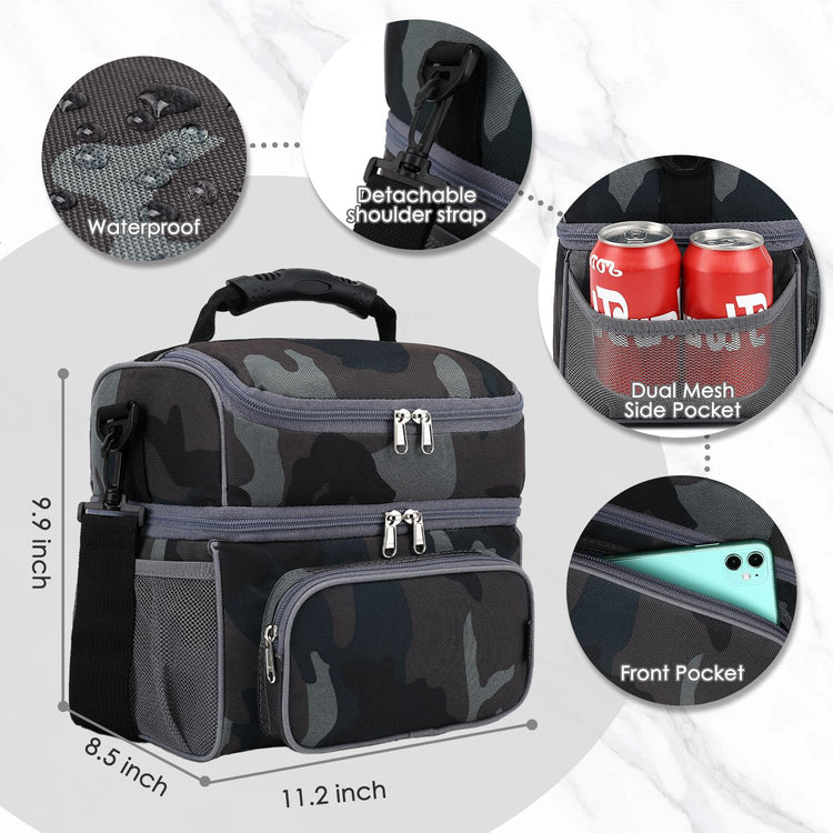 Double Layer Cooler Insulated Lunch Bag Adult Lunch Box Large Tote Bag for Men (2 Count)