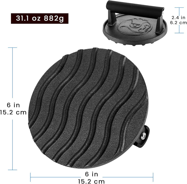 Smash Burger Press for Griddle, 2 lb Heavy Duty Burger Smasher Tool with Heat-Resistant Handle, Premium Cast Iron Bacon & Sandwich Maker, Hamburger Press for BBQ Grilling Accessories, 5-Year Warranty