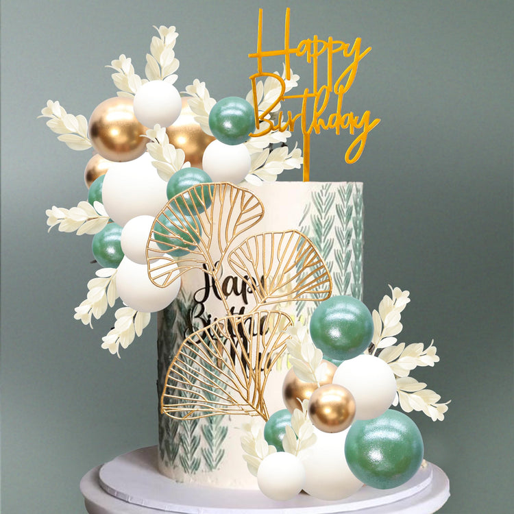 57Pcs Balls Cake Topper Boho Grass Cake topper Pearl Balls Acrylic Happy Birthday Cake Decorations for Wedding Baby Shower Birthday Boho Themed Party Supplies Pearl Green (57 Count)