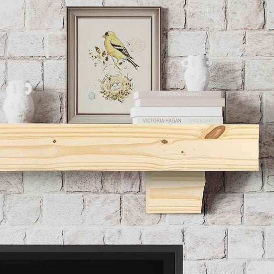 MANTELSDIRECT Breckenridge 48” Fireplace Mantel Shelf with Corbels – Rustic Floating Mantel Shelf for Over Fireplace – Unfinished - Wood Shelf for Wall – Pine Box Construction