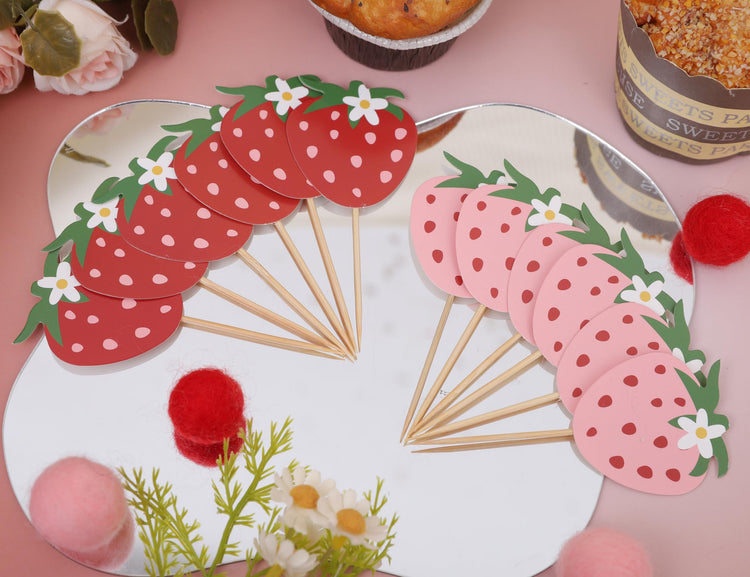 Strawberry Birthday Cupcake Toppers