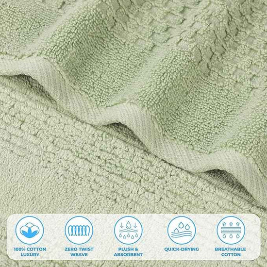 Superior Playa Zero Twist Cotton Medium Weight Towels, for Guest Bath, Bathroom, Shower, Spa, Plush, Quick Dry, Ultra-Soft Towels, Bath Essentials, Waffle Textured, 12 Piece Assorted Towel Set, Green