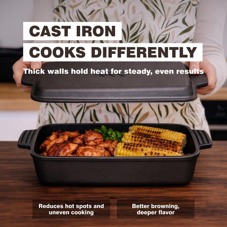 2-in-1 Square Cast Iron Dutch Oven | Skillet & Casserole Dish | 6 QT