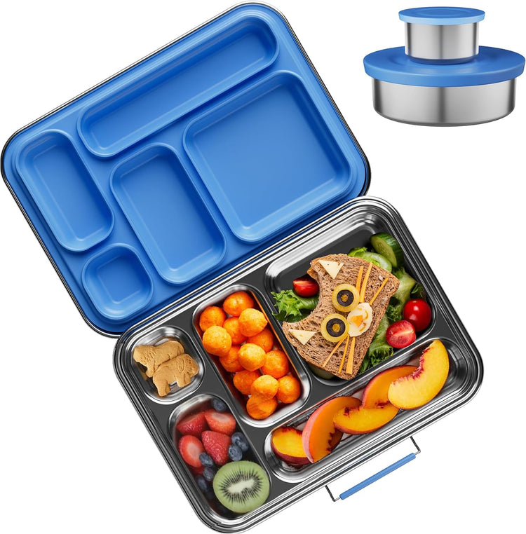 Stainless Steel Bento Box Kids, Kids Metal Bento Lunch Box BPA Free Lunch Box Containers 304 Stainless Steel Bento Box for School and Office(Bule)