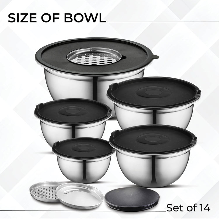 Premium Brushed Stainless Steel Mixing Bowls Sets (5 Count)