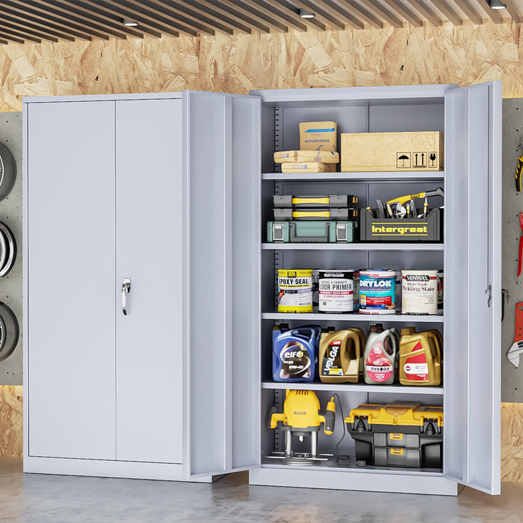 Metal Storage Cabinets 72” Cement Grey Garage Steel Storage Cabinet with Doors and Shelves