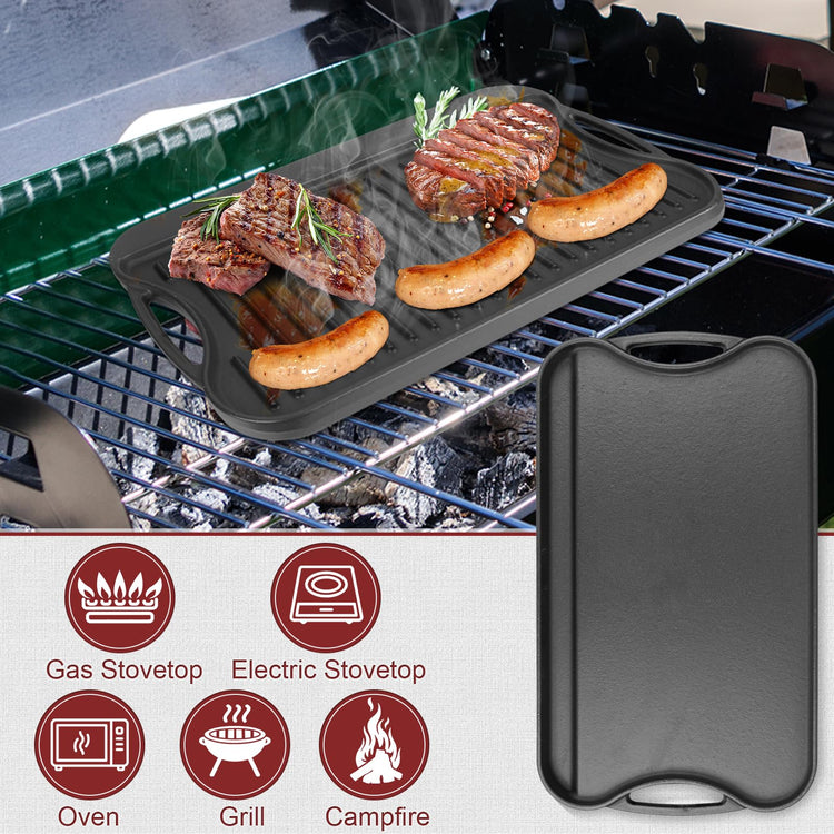 20" x 10.5" Reversible Cast Iron Griddle Pan for 2 Burner Stovetops
