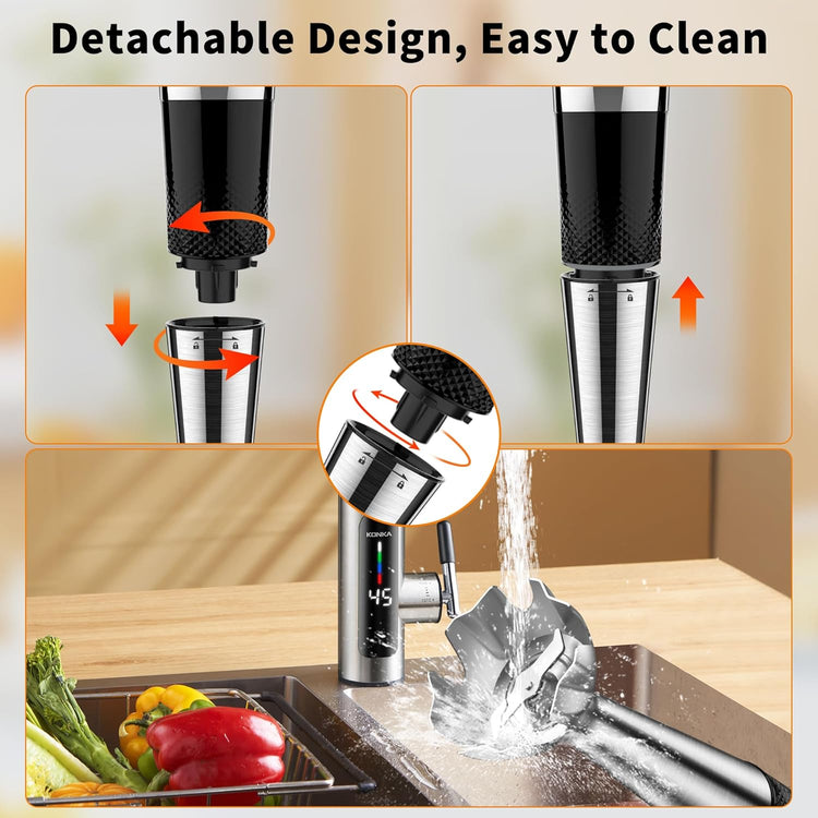 Immersion Blender Handheld, 3-Angle Adjustable with 21-Speed Electric Hand Emulsion Stick Blender with Stainless Steel Blade for Milkshakes, Puree, Soup, Baby Food, Smoothies